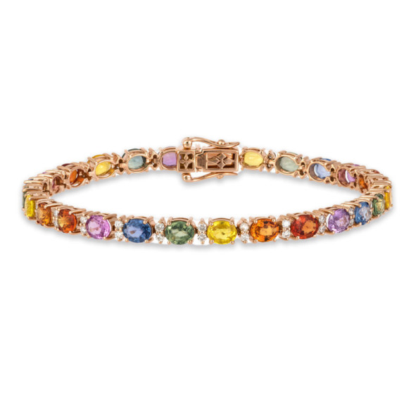 Bracciale Diamante e colori Sapphire Rosa Rainbow Oro - Braccialetti colorati pietre