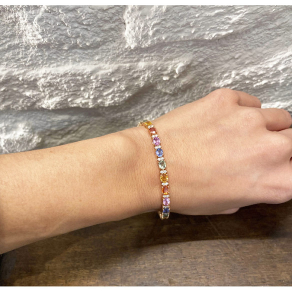 Pulsera Diamantes Y Zafiros Colores Oro Rosa Rainbow - Pulseras Piedras Color