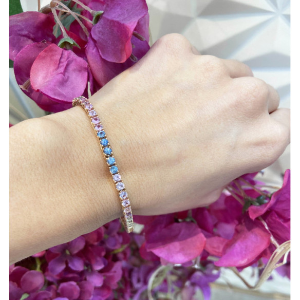 Bracciale Zaffiri Colori Arcobaleno Oro Rosa - Braccialetti colorati pietre