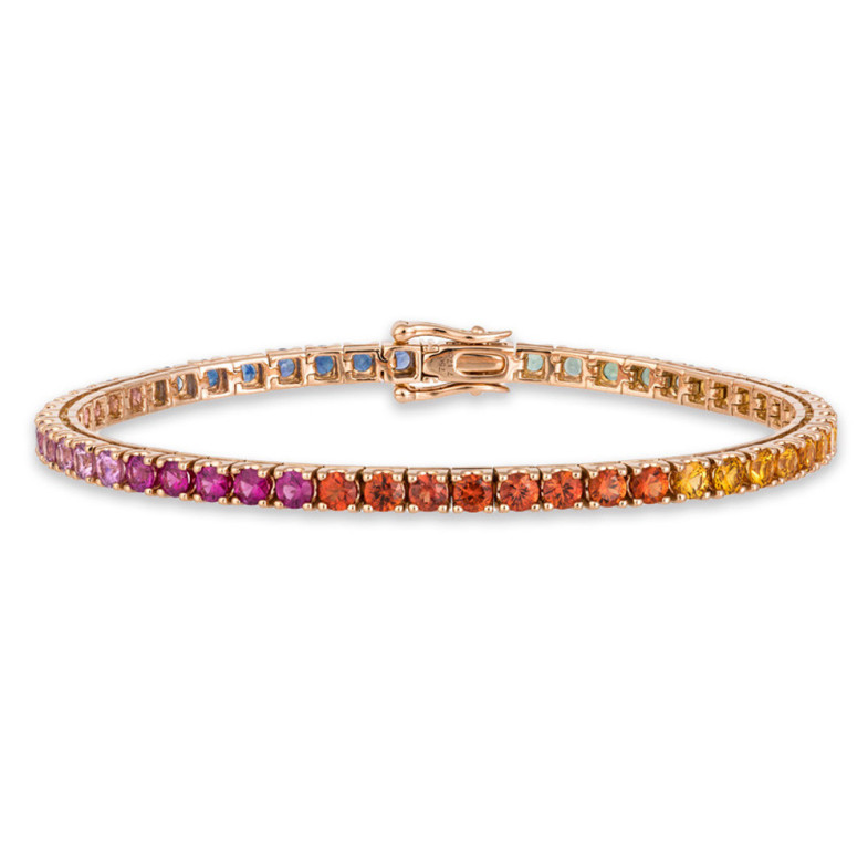 Pulseira de safira cores rosa ouro arco-íris - Pulseiras de cor de pedras