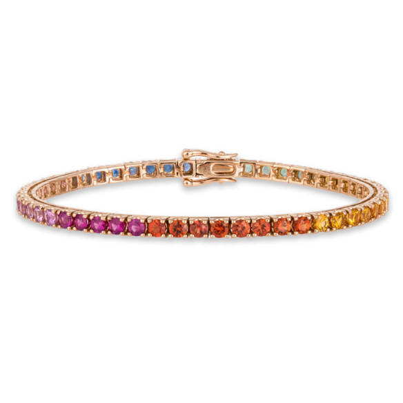 Pulseira de safira cores rosa ouro arco-íris - Pulseiras de cor de pedras