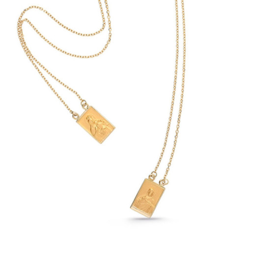 Escapulario oro con cadena Sagrado Corazón Virgen del Carmen - Medallas Escapularios