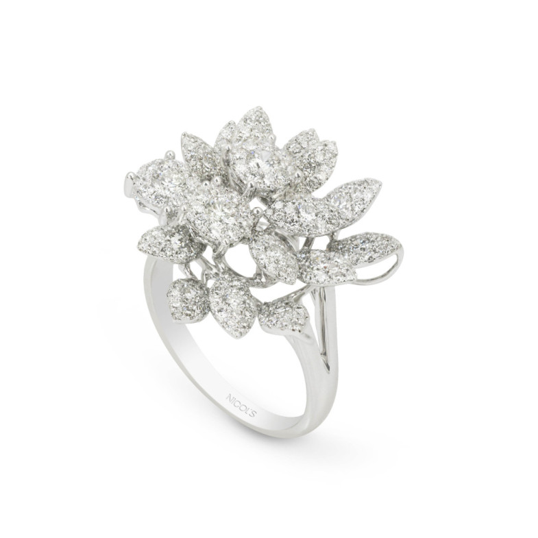 Anillo Diamantes Hojas Múltiple - Talla Brillante