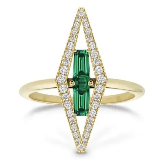 Anillo Cuarzos Verdes en Oro Amarillo y Diamantes Prisma - Anillos Piedras Color