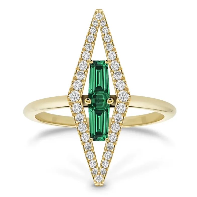 Anillo Cuarzos Verdes en Oro Amarillo y Diamantes Prisma - Bagues de pierres de couleur