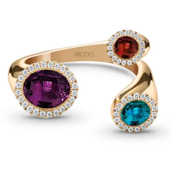 Rose Gold Octopus Ring with Amethyst, Topaz, and Tourmaline - Rings other precious stones