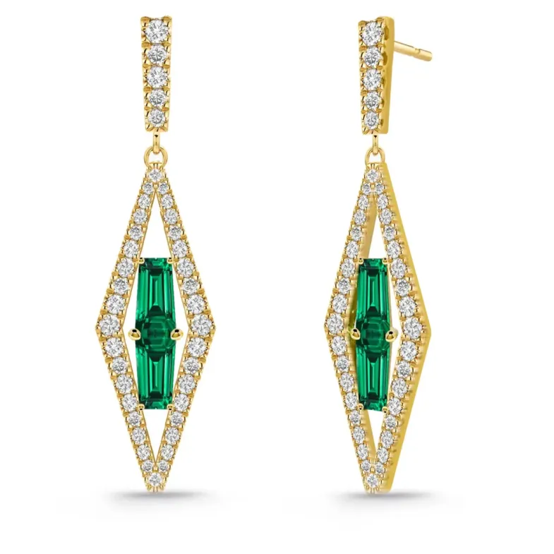 Pendientes Cuarzos Verdes en Oro Amarillo y Diamantes Prisma - Pendientes Otras Piedras de Colores
