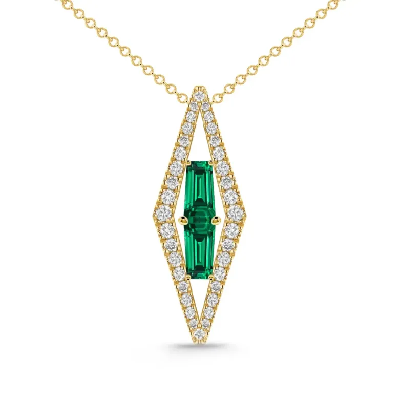Colgante Cuarzos Verdes en Oro Amarillo y Diamantes Prisma - Pendenti di pietre verdi