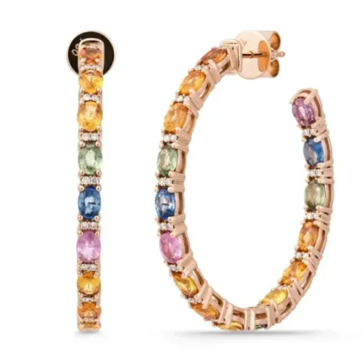 Pendientes aro maxi Rainbow oro rosa zafiros y diamantes - Brincos Outras pedras coloridas