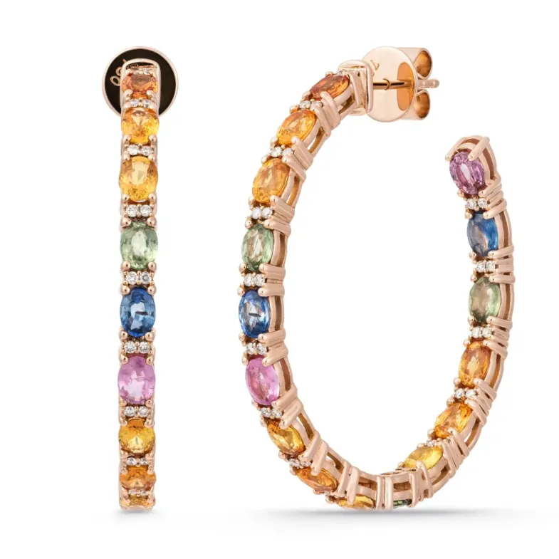 Pendientes aro maxi Rainbow oro rosa zafiros y diamantes - Pendientes Piedras de Colores