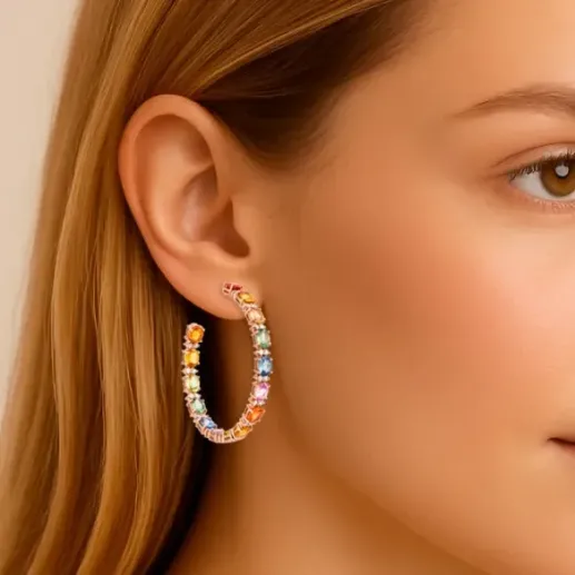 Pendientes Zafiros Colores Oro Rosa Rainbow - Brincos Outras pedras coloridas 2