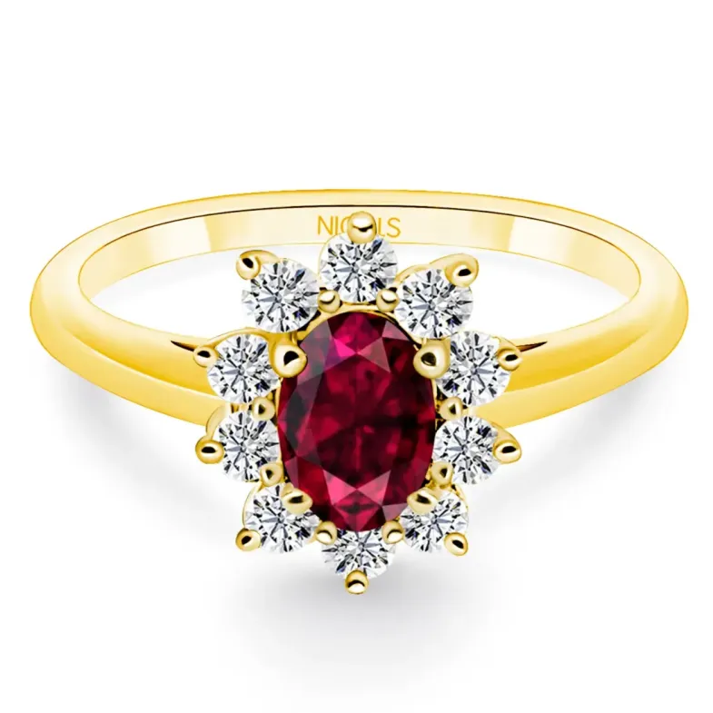 Anillo oro amarillo y rubi oval Dalia 0.80 - Anillos Compromiso Aniversario