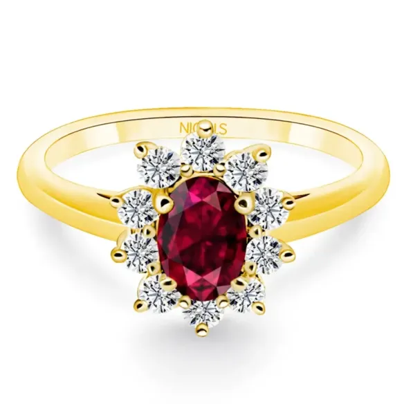 Anillo oro amarillo y rubi oval Dalia 0.80 - Jubiläums Verlobungsringe