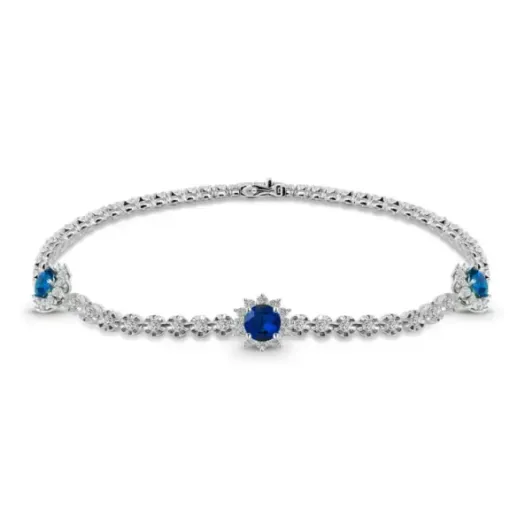 Pulsera Riviere de Oro Blanco con Zafiros y Diamantes - Pulseiras de cor de pedras