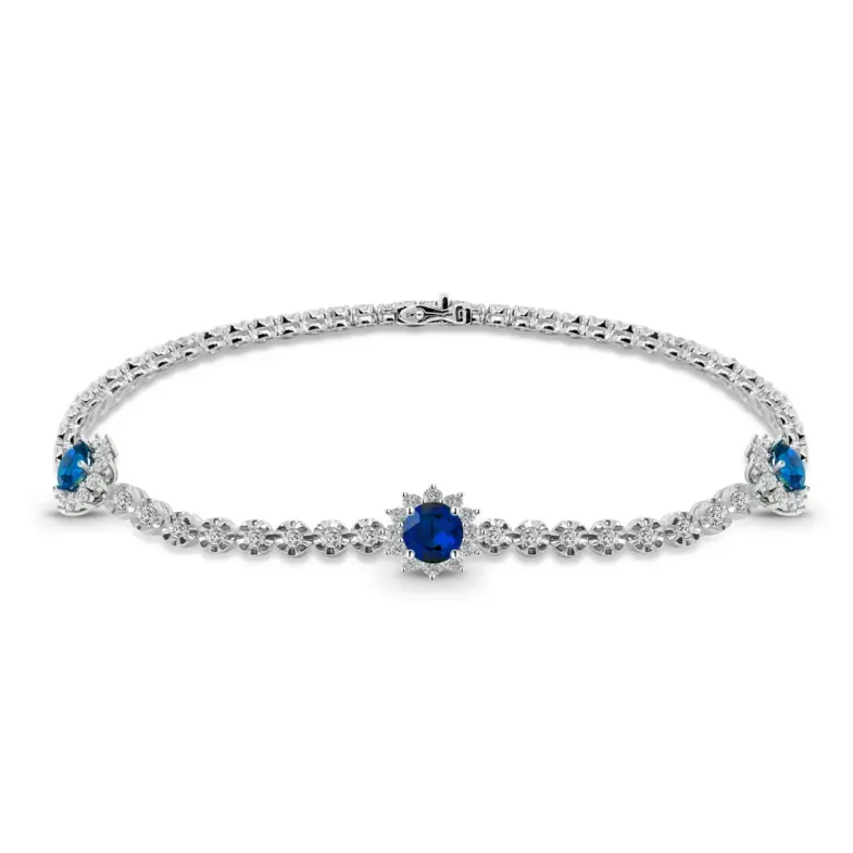 Pulsera Riviere de Oro Blanco con Zafiros y Diamantes - Pulseras Piedras Color