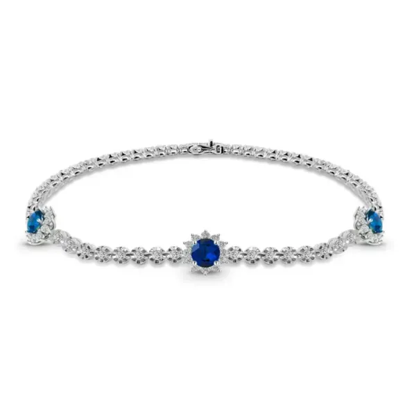 Pulsera Riviere de Oro Blanco con Zafiros y Diamantes - Pulseiras de cor de pedras