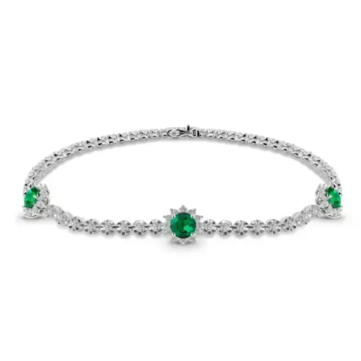 Pulsera Riviere de Oro Blanco con Esmeraldas y Diamantes - Pulseiras de cor de pedras
