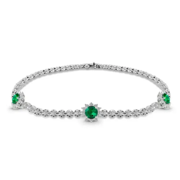 Pulsera Riviere de Oro Blanco con Esmeraldas y Diamantes - Pulseiras de cor de pedras