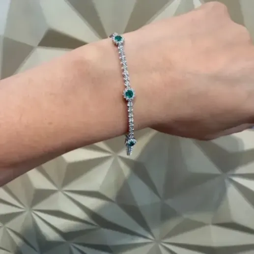 Pulsera Riviere de Oro Blanco con Esmeraldas y Diamantes - Pulseras Piedras Color 2