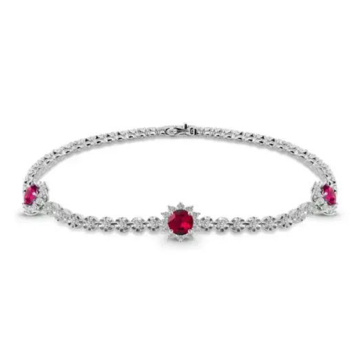 Pulsera Riviere de Oro Blanco con Rubíes y Diamantes - Pulseiras de cor de pedras