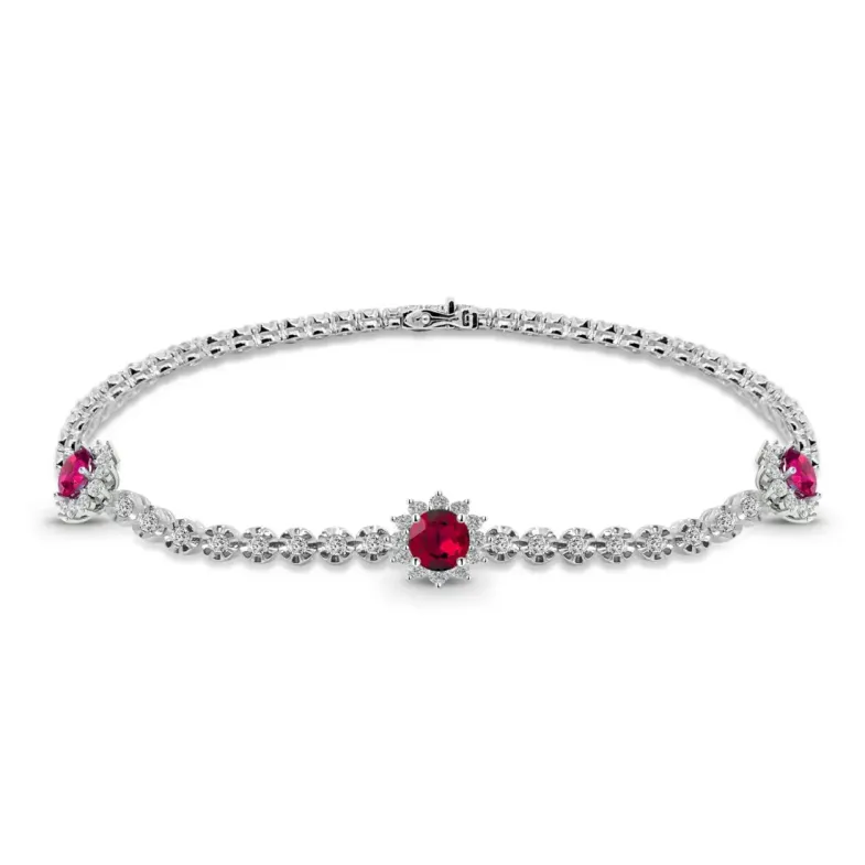 Pulsera Riviere de Oro Blanco con Rubíes y Diamantes - Bracelets de couleur de pierres