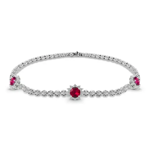 Pulsera Riviere de Oro Blanco con Rubíes y Diamantes - Bracelets de couleur de pierres