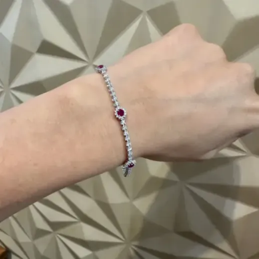 Pulsera Riviere de Oro Blanco con Rubíes y Diamantes - Braccialetti colorati pietre 2