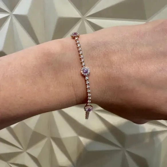 Pulsera Riviere de Oro rosa con Zafiros rosas y Diamantes - Steine Farbarmbänder