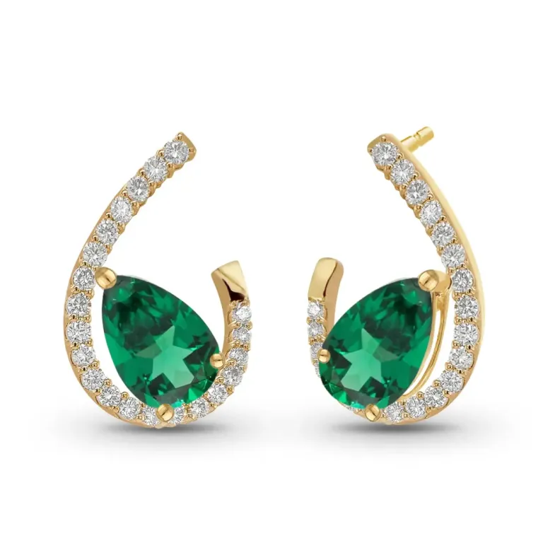 Pendientes Onda Esmeraldas talla pera - Brincos Esmeralda