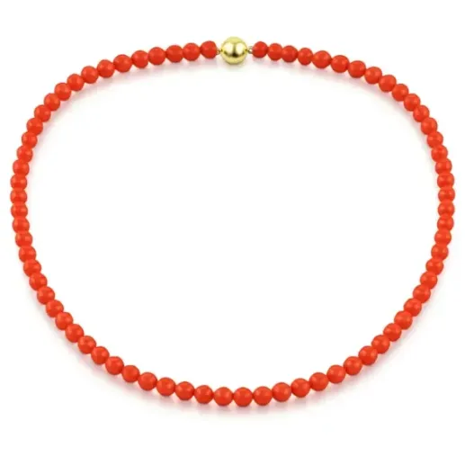 Collar  bolas coral natural y oro amarillo. - Collares de Piedras Rojas