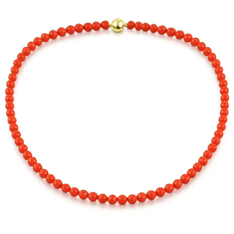Collar  bolas coral natural y oro amarillo. - Collares de Piedras Rojas