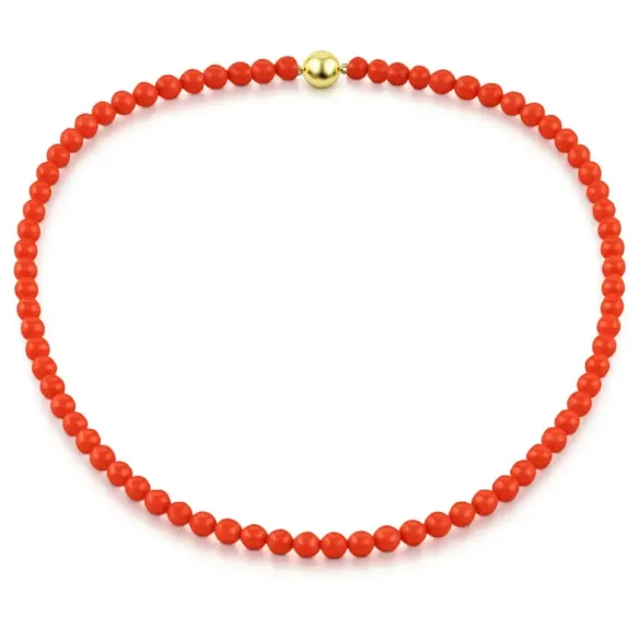 Collar  bolas coral natural y oro amarillo. - Collares de Piedras Rojas