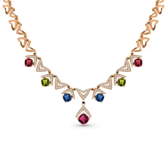 Rose gold necklace with diamonds, ruby, and other stones Red Carpet - High jewelry