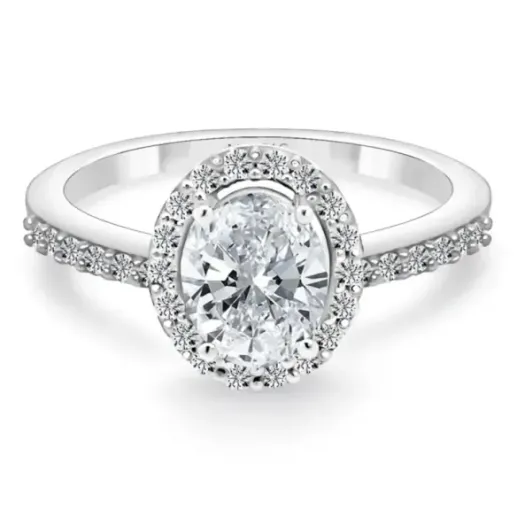 Oval cut diamond ring 0.70 Sunset White Gold - Diamond Rosette