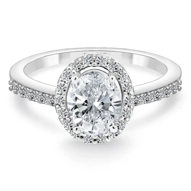 Oval cut diamond ring 0.70 Sunset White Gold - Diamond Rosette