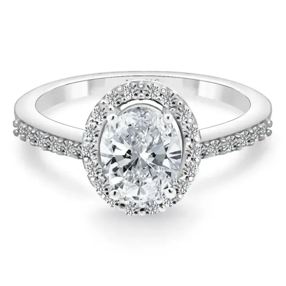 Oval cut diamond ring 0.70 Sunset White Gold - Diamond Rosette