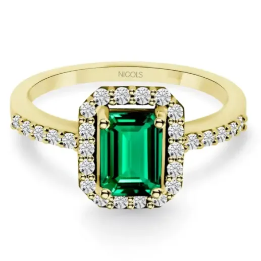 Sunset Rectangle Emerald Ring 0.75Ct Yellow Gold - Green engagement rings