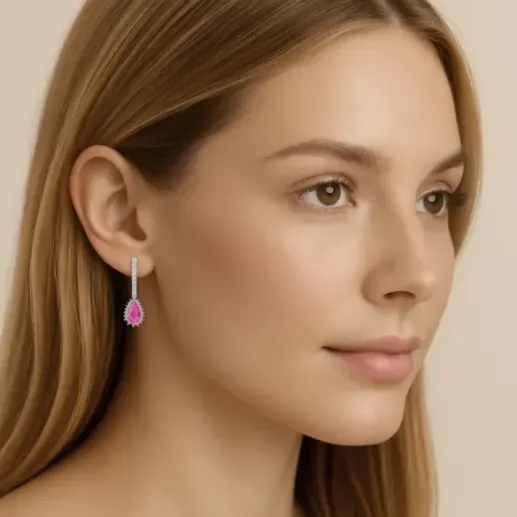 Pendientes Red Carpet Zafiro rosa pera - Pendientes de Zafiro 2