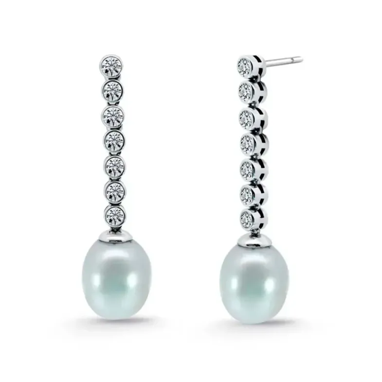 Pendientes Perla y Diamantes Serenidad Chatones 0.75 Oro Blanco - Pendientes de Perlas