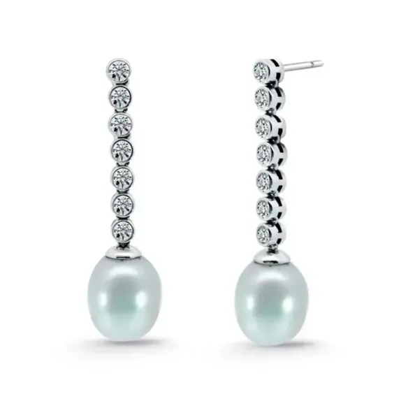 Pendientes Perla y Diamantes Serenidad Chatones 0.75 Oro Blanco - Pendientes de Perlas