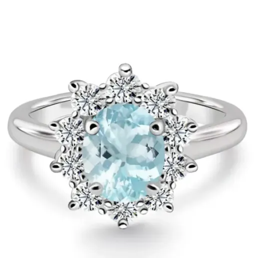 Anillo aguamarina 1,90 y diamantes Dalia - Anillos Otras Piedras Preciosas