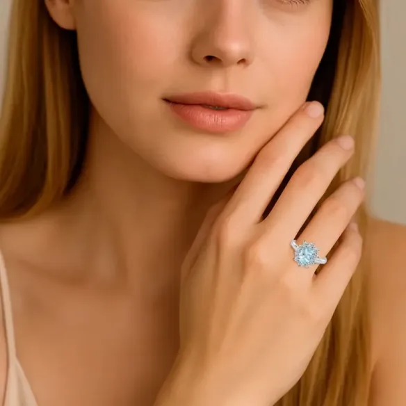 Aquamarine 1.90 and Diamond Ring Dalia - Rings other precious stones