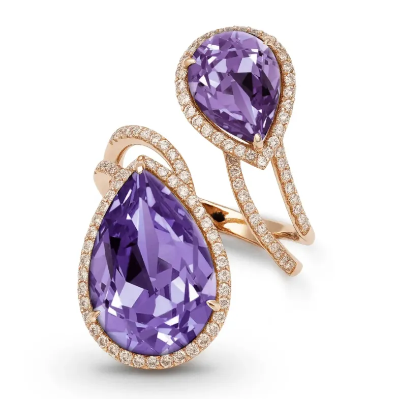 Anillo amatistas y diamantes Octopus Perilla - Anillos Otras Piedras Preciosas