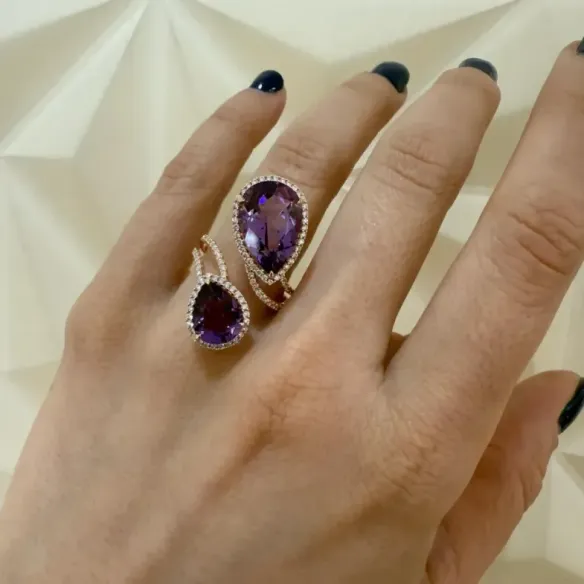 Anillo amatistas y diamantes Octopus Perilla - Anillos Otras Piedras Preciosas