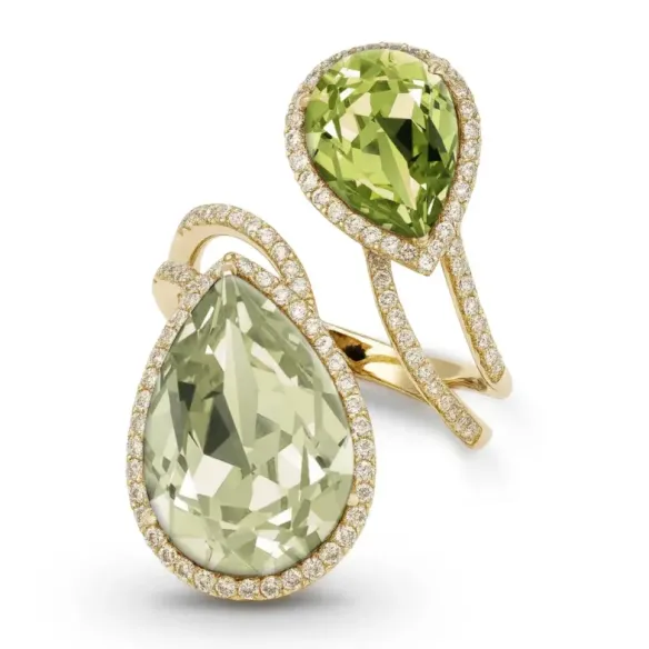 Anillo peridotos y diamantes Octopus Perilla - diseños actuales