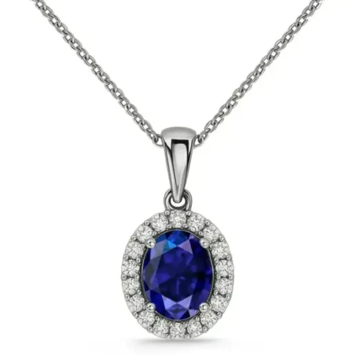 Colgante  Zafiro Oval 1,00 y orla de diamantes - Blaue Steine Halsketten