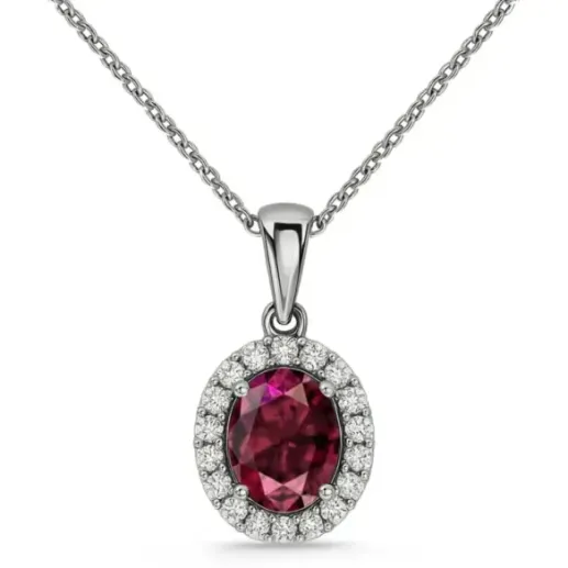 Colgante  Rubí Oval 1,00 y orla de diamantes - Rote Steinketten
