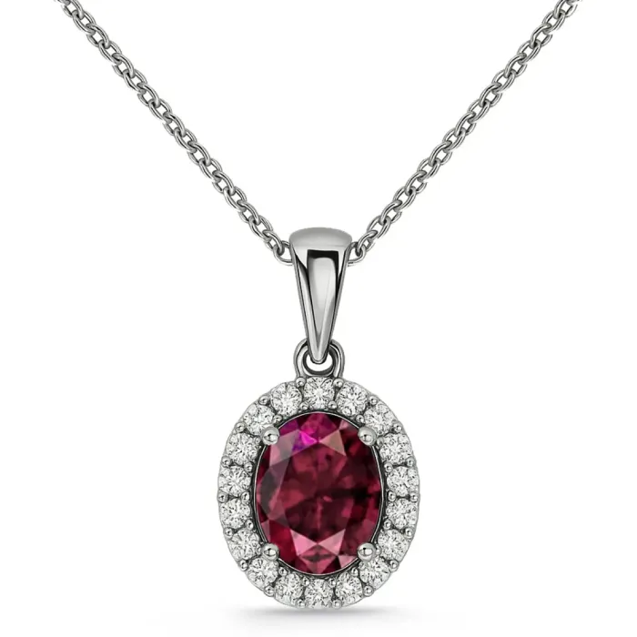 Colgante  Rubí Oval 1,00 y orla de diamantes - Collares de Piedras Rojas