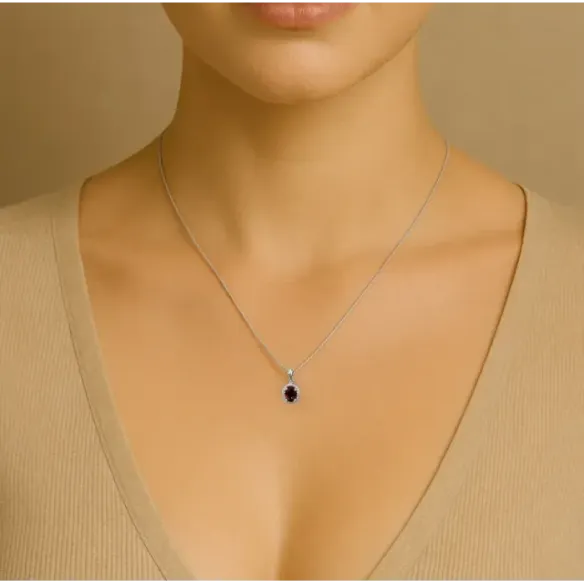 Colgante  Rubí Oval 1,00 y orla de diamantes - Collares de Piedras Rojas