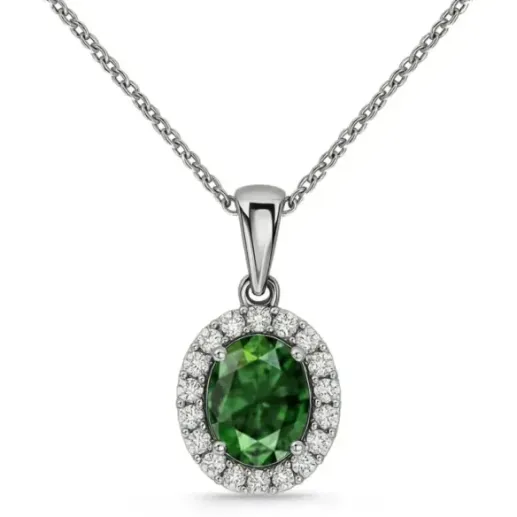 Colgante Esmeralda Oval 1,00 y orla de diamantes - Collares de Piedras Verdes